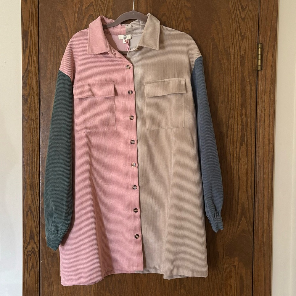 Entro Corduroy Color Block Oversized Button Down Shirt